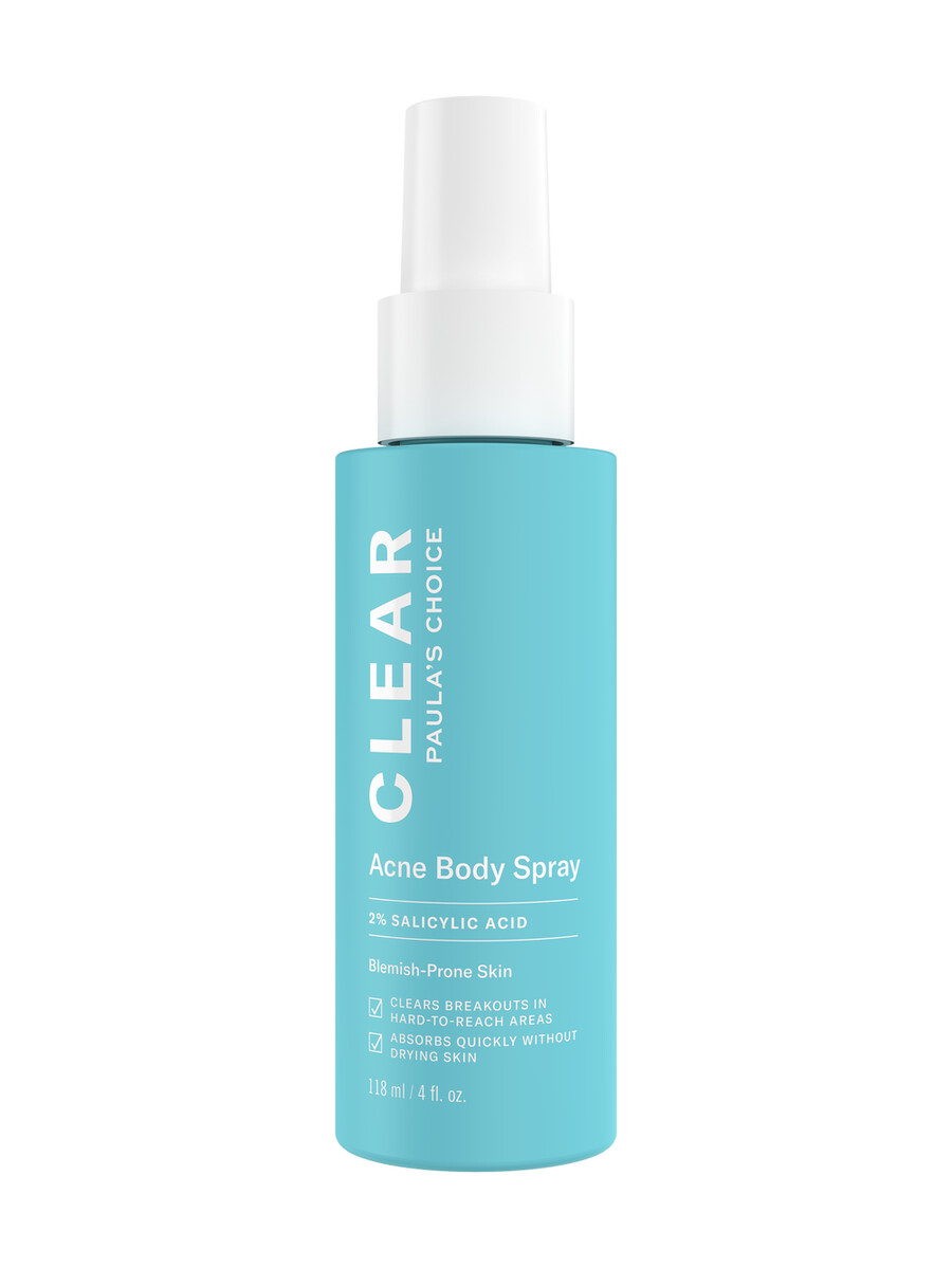 spray corporal clear para el acné y los brotes corporales